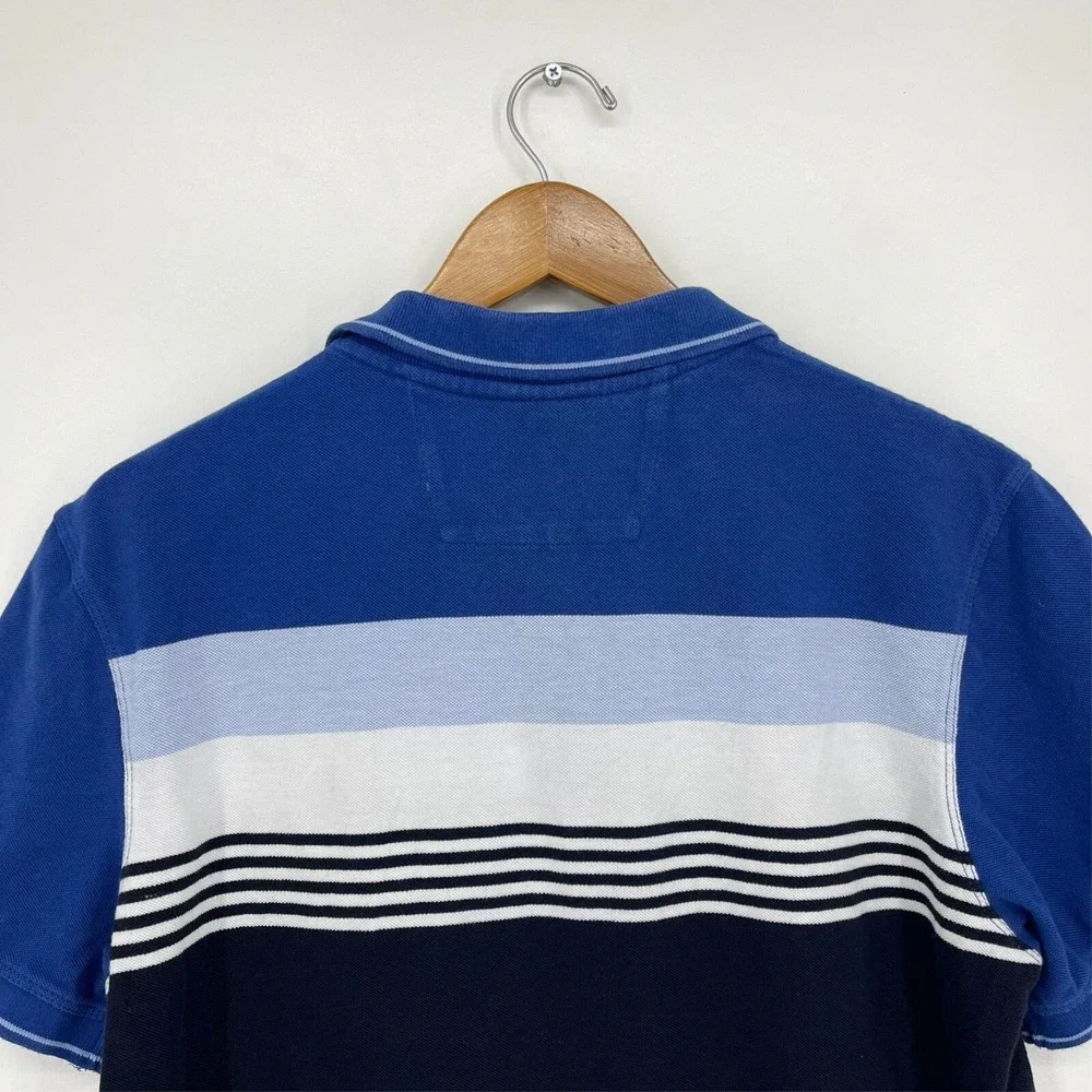 Banana Republic Mens Large Blue Colorblock Striped Elephant Logo Polo Shirt L/G